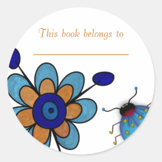 Blue & Orange Fun Blume Runder Aufkleber