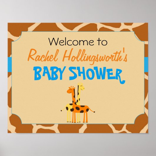 Blue & Orange Giraffe Baby Dusche Willkommenspende Poster (Vorne)