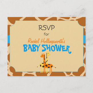 Blue & Orange Giraffe Safari Tier-UAWG Einladungspostkarte