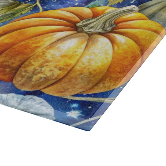 BLUE & ORANGE GLITZER SEHEN FALL PUMPKINS. SCHNEIDEBRETT (Ecke)
