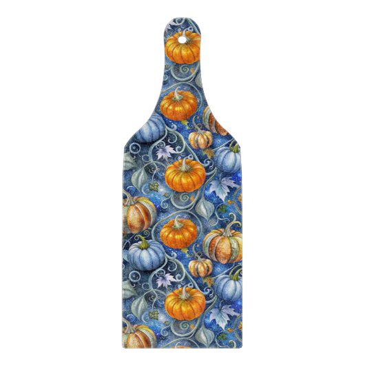 BLUE & ORANGE GLITZER SEHEN FALL PUMPKINS. SCHNEIDEBRETT (Vorderseite)