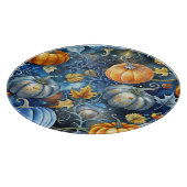 BLUE & ORANGE GLITZER SEHEN FALL PUMPKINS. SCHNEIDEBRETT (Ecke)