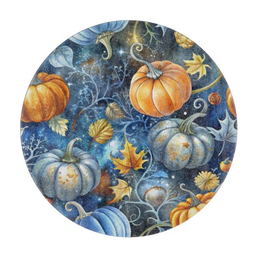 BLUE & ORANGE GLITZER SEHEN FALL PUMPKINS. SCHNEIDEBRETT (Vorderseite)