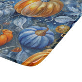 BLUE & ORANGE GLITZER SEHEN FALL PUMPKINS. SCHNEIDEBRETT (Ecke)