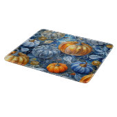 BLUE & ORANGE GLITZER SEHEN FALL PUMPKINS. SCHNEIDEBRETT (Ecke)