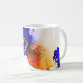Blue Orange Gold Abstrakte Alkoholfarbe Name Kaffeetasse (VorderseiteRechts)