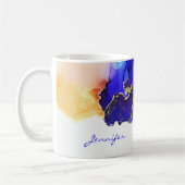 Blue Orange Gold Abstrakte Alkoholfarbe Name Kaffeetasse (Links)