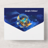 Blue orange gold reef coral fish underwater beach all in one einladung (Rückseite)