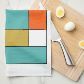 Blue Orange Gold Retro Farbblöcke Geschirrtuch (Viertel Falte)