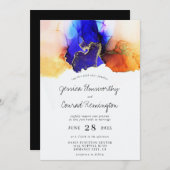 Blue Orange Gold Wedding Einladung (Vorne/Hinten)