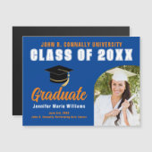 Blue Orange Graduate Foto Abschluss Magnet Card (Vorne/Hinten)