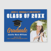 Blue Orange Graduate Foto Abschluss Magnet Card (Vorderseite)