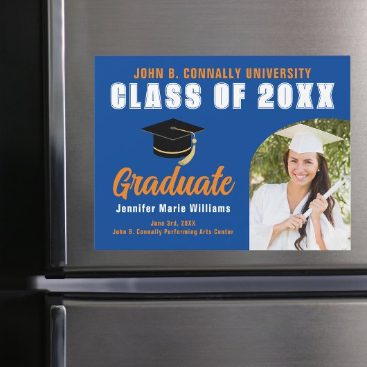 Blue Orange Graduate Foto Abschluss Magnet Card