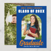 Blue Orange Graduate Foto Modernes, feines Abschlu Ankündigung (Vorne/Hinten)