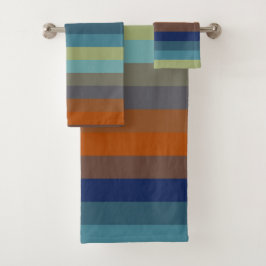 Blue, orange, green, and gray stripes badhandtuch set