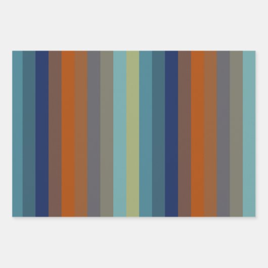 Blue, orange, green, and gray stripes geschenkpapier set (Vorderseite)