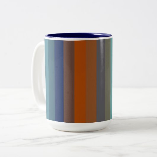 Blue, orange, green, and gray stripes zweifarbige tasse (Vorderseite Links)