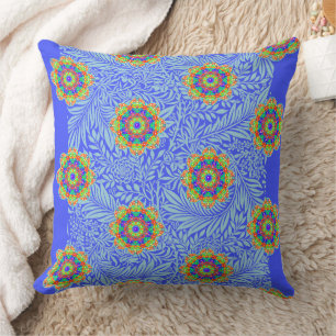 Blue Orange Green Blume Mandala Reversible Boho Kissen