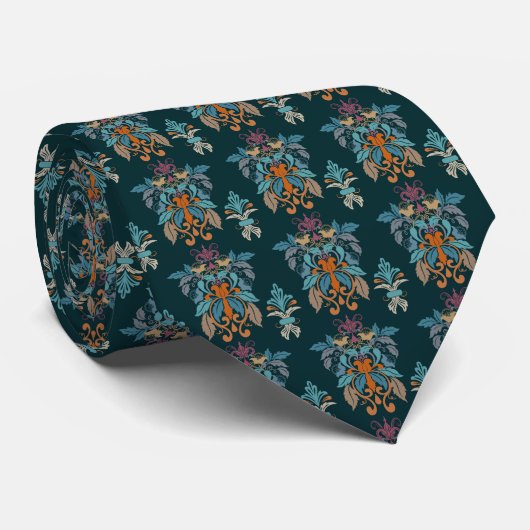 Blue Orange Green Ethnic Oriental Pattern Necktie Krawatte (Gerollt)