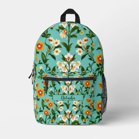 Blue Orange Green Wildblume Boho Elegante Spring Bedruckter Rucksack (Vorderseite)