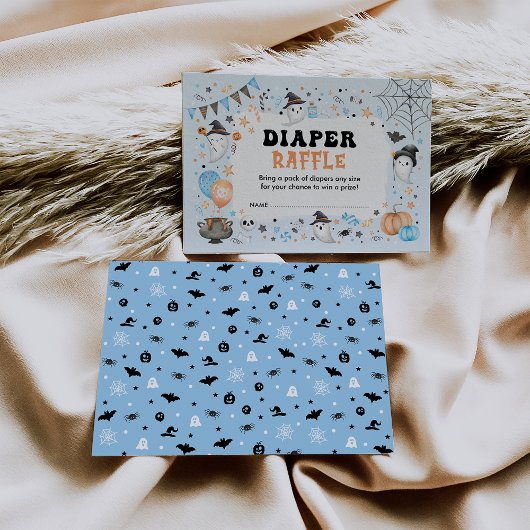 Blue Orange Halloween Spooky Boo Diaper Raffle Begleitkarte