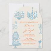 Blue Orange Hand Drawn Whimsical Arched Wedding Einladung (Vorderseite)