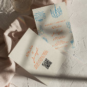 Blue Orange Hand Drawn Whimsical QR Code Wedding Einladung