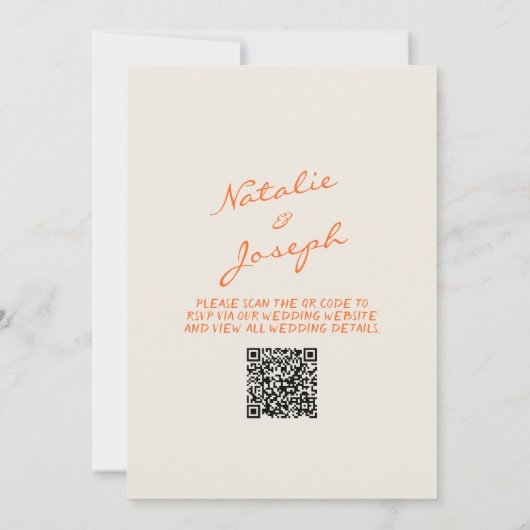Blue Orange Hand Drawn Whimsical QR Code Wedding Einladung (Rückseite)