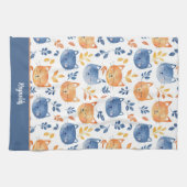 Blue Orange Happy Cat Faces Geschirrtuch (Horizontal)