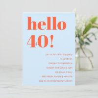 Blue Orange Hello 40 Geburtstagsfeier Bold Modern