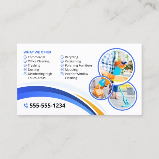 Blue Orange House Cleaning Janitorial Maid Service Visitenkarte (Rückseite)