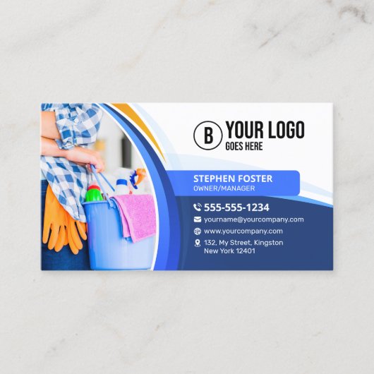 Blue Orange House Cleaning Janitorial Maid Service Visitenkarte (Vorderseite)