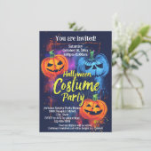 Blue Orange Jack-O-Lantern Halloween Costume Party Einladung (Stehend Vorderseite)