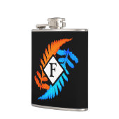 Blue Orange Japanisch gestrichen Ferns Monogram Flachmann (Links)