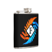 Blue Orange Japanisch gestrichen Ferns Monogram Flachmann (Rechts)