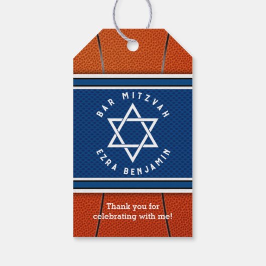 Blue Orange Jersey Basketball Bar Mitzvah Geschenkanhänger (Rückseite)