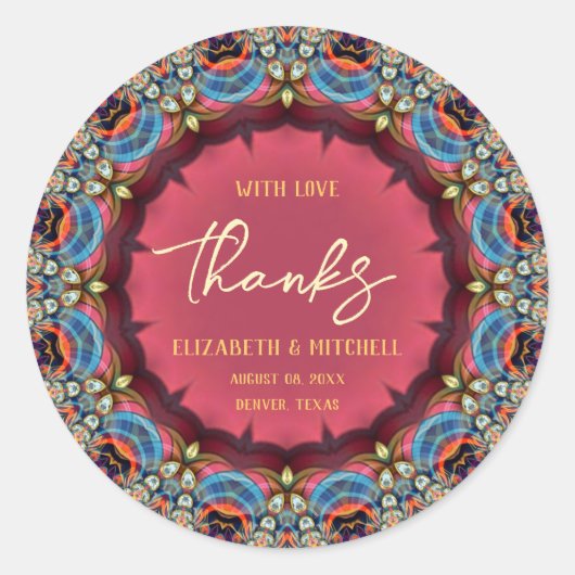 Blue Orange Jewel Fraktal Lace Danke Runder Aufkleber (Vorderseite)