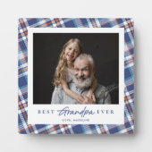 Blue Orange Kariert Best Opa Ever Plaza Fotoplatte (Vorderseite)