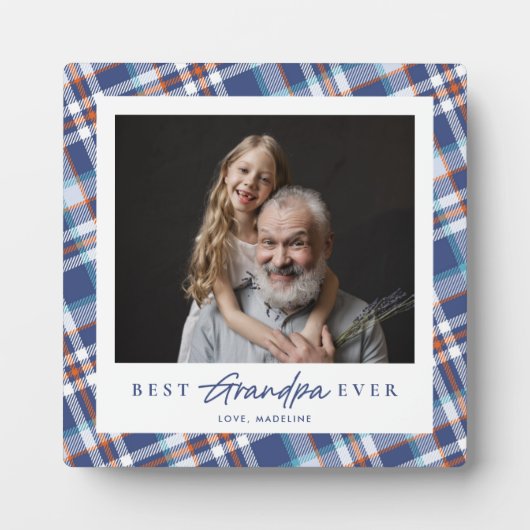 Blue Orange Kariert Best Opa Ever Plaza Fotoplatte (Vorderseite)