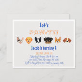 Blue Orange Let's Pawty Puppy Boy Birthday Party  Einladung (Vorne/Hinten)