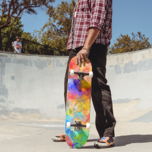 Blue Orange Lila Pink Lime Green Polygon Art Skateboard