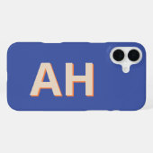 Blue Orange Monogram Modern iPhone Hülle (Rückseite (Horizontal))