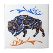 Blue Orange Mosaic Bison Art Fliese (Vorderseite)