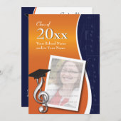Blue & Orange Music Abschluss Einladung (Vorne/Hinten)