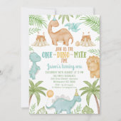 Blue Orange One Dino Mite Dinosaurier 1. Geburtsta Einladung (Vorderseite)