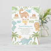 Blue Orange One Dino Mite Dinosaurier 1. Geburtsta Einladung (Stehend Vorderseite)