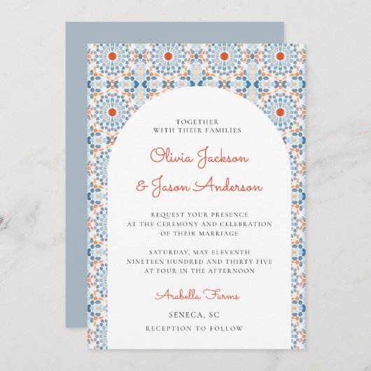 Blue Orange Oriental Arch marokkanische Wüstenhoch Einladung (Vorne/Hinten)