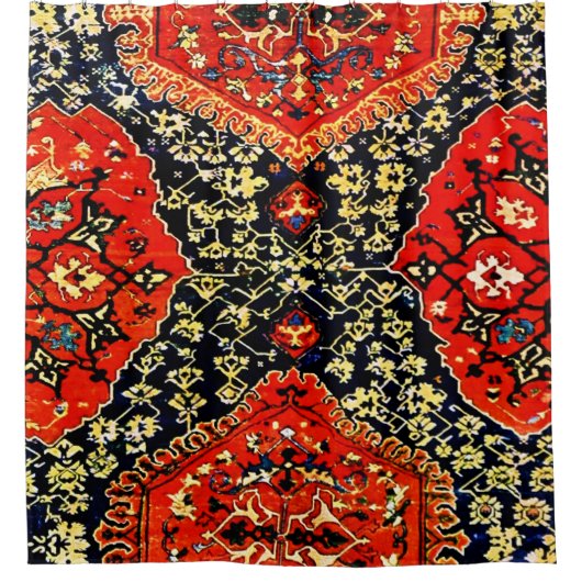 Blue & Orange Oushak Oriental Rug Print Duschvorhang (Vorderseite)