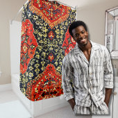 Blue & Orange Oushak Oriental Rug Print Duschvorhang