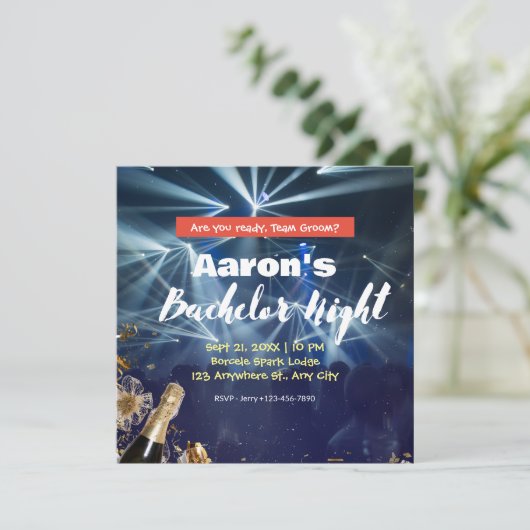 Blue Orange Party Zimmer Bachelor Nachteinladung Einladung (Stehend Vorderseite)